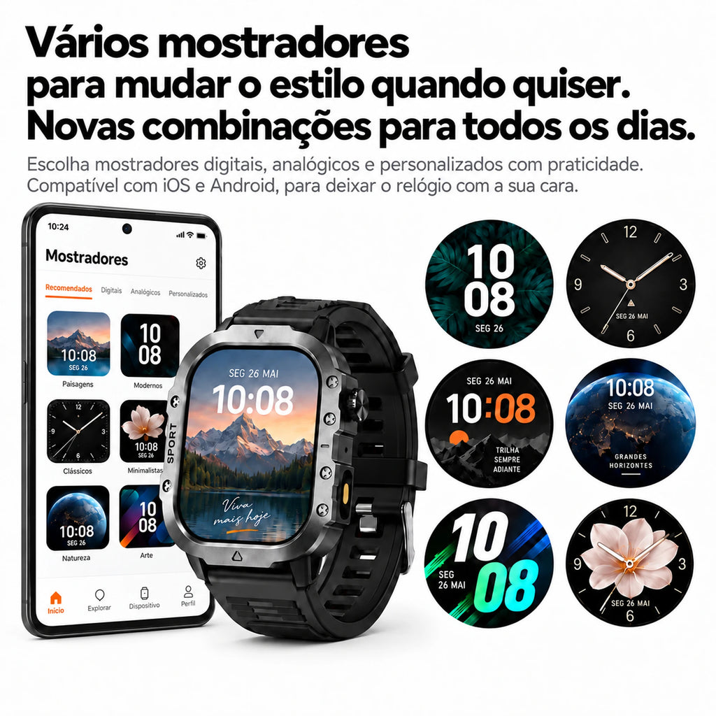 Smartwatch 2,01" Tela HD Esportivo