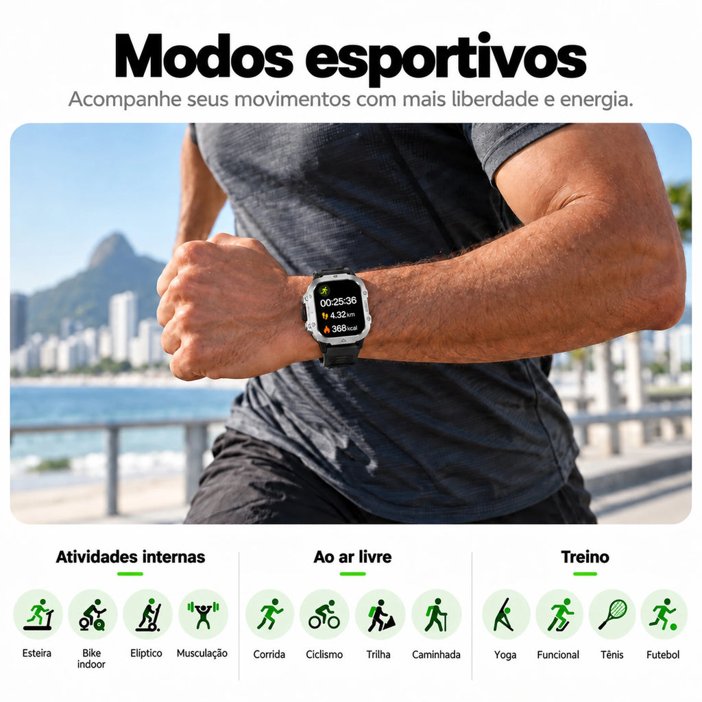 Smartwatch 2,01" Tela HD Esportivo