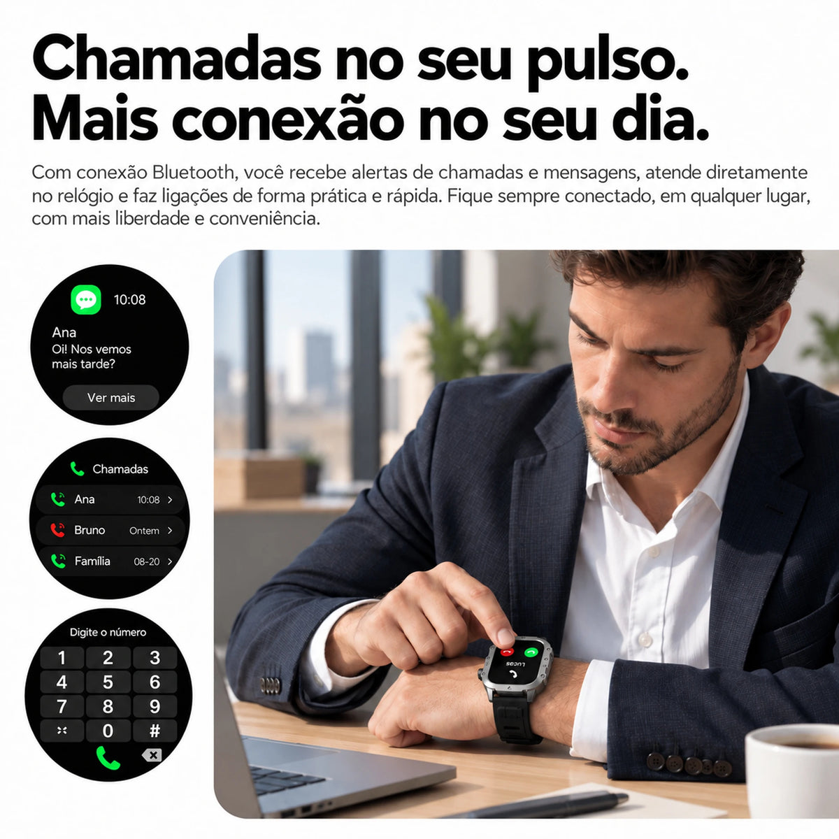 Smartwatch 2,01" Tela HD Esportivo