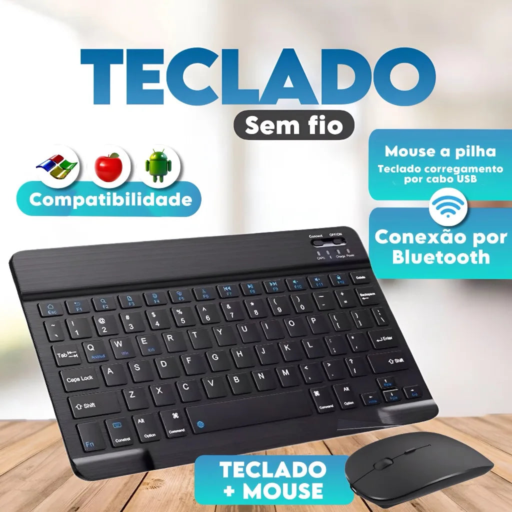 Conjunto de teclado e mouse bluetooth