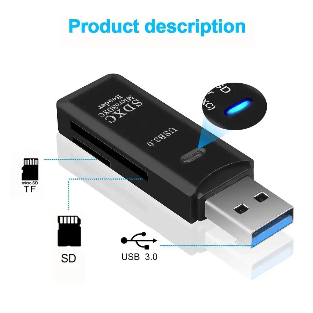 Leitor de cartão multifuncional 2 em 1, usb 3.0, mini sd, tf, leitor de cartão de memória, adaptador para laptops, acessórios