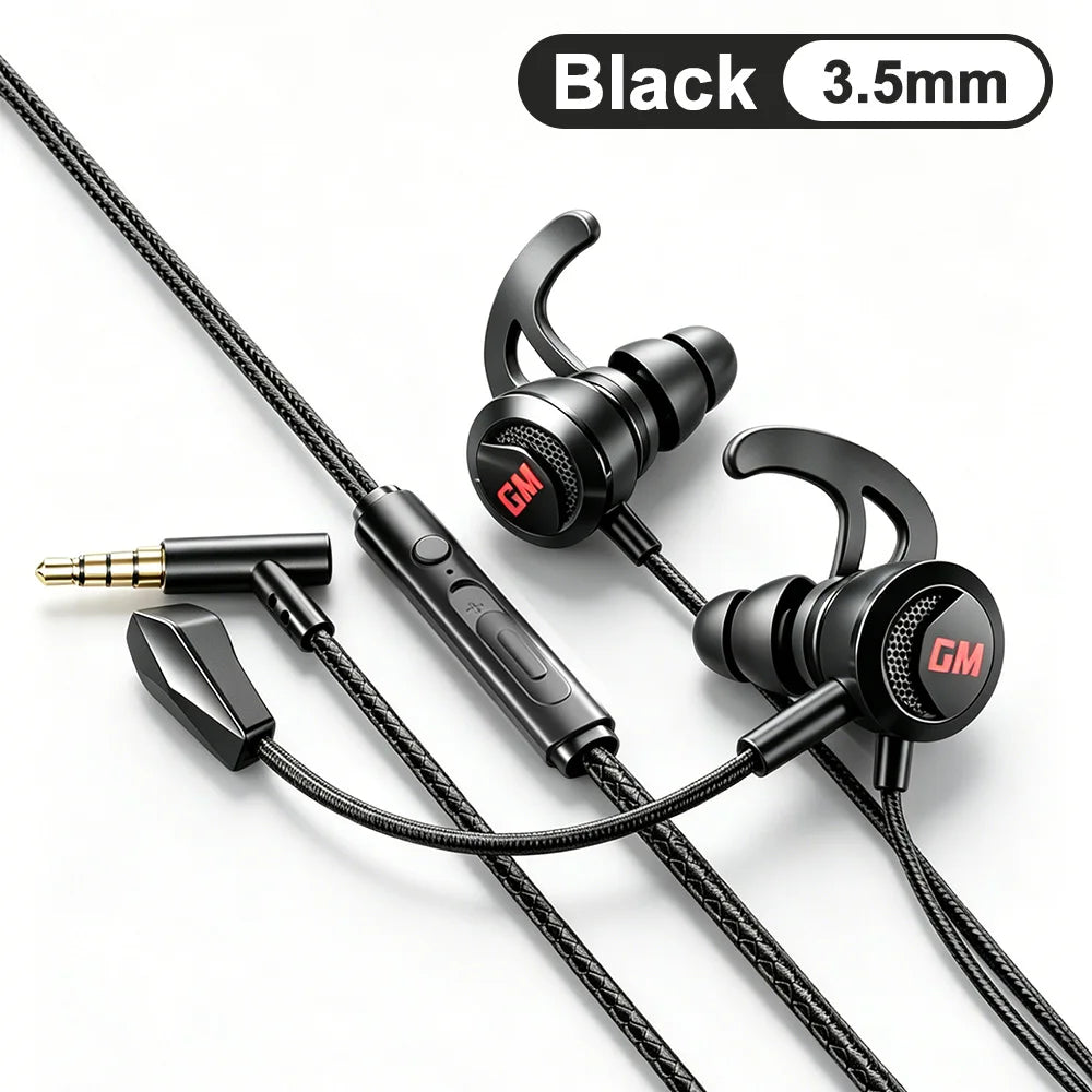 Fones de Ouvido Intra-auriculares para Jogos com Microfone HD, Estéreo HiFi, Tipo C e Conectores de 3,5mm