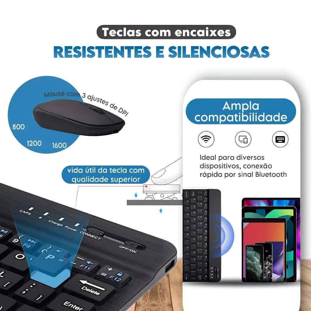 Conjunto de teclado e mouse bluetooth