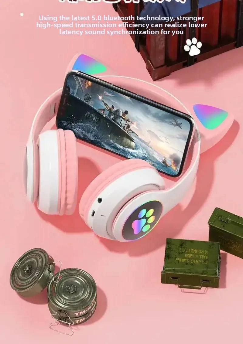 Fone de ouvido sem fio STN28 orelha de gato sem fio Bluetooth universal