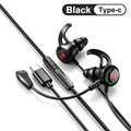 Fones de Ouvido Intra-auriculares para Jogos com Microfone HD, Estéreo HiFi, Tipo C e Conectores de 3,5mm