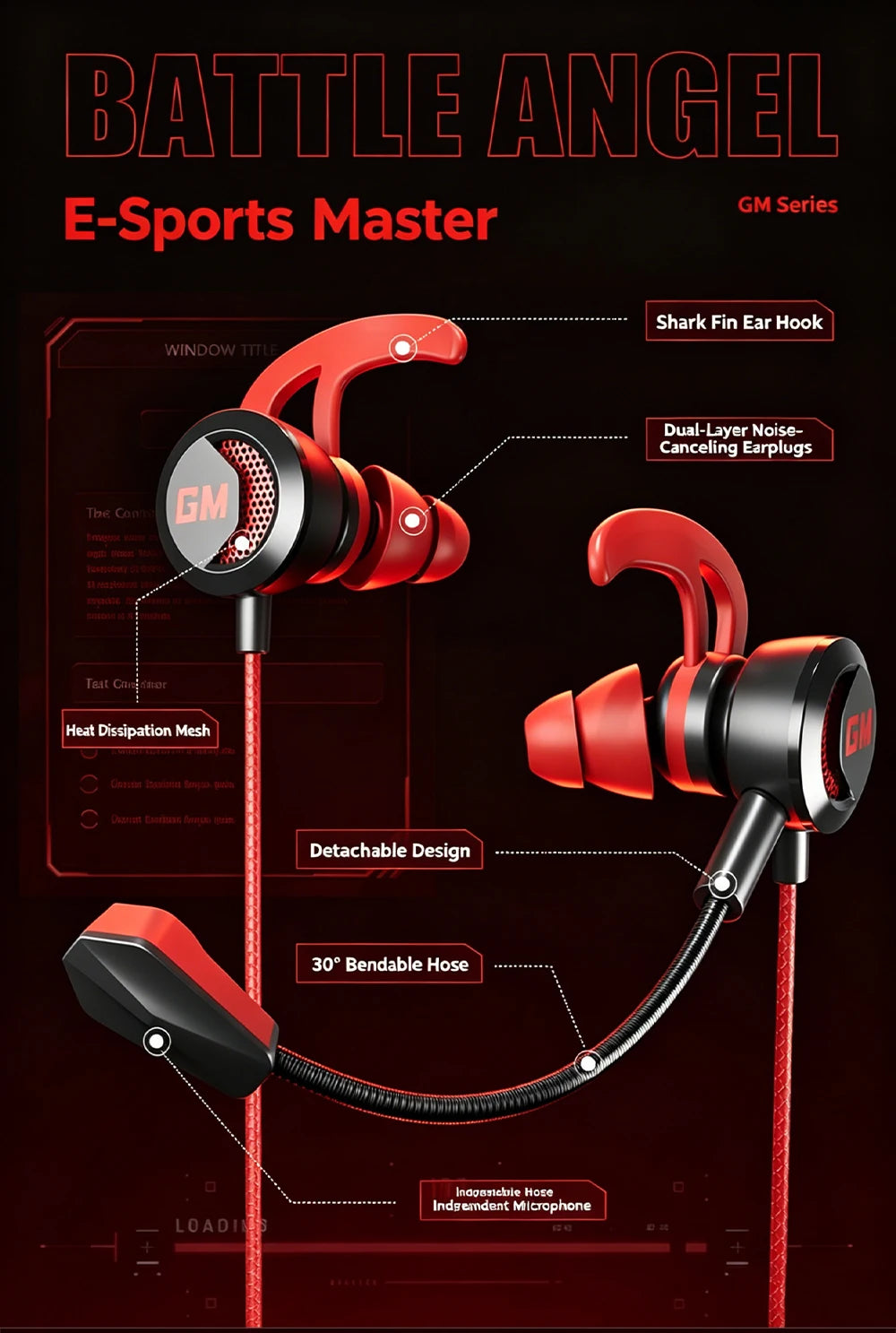 Fones de Ouvido Intra-auriculares para Jogos com Microfone HD, Estéreo HiFi, Tipo C e Conectores de 3,5mm