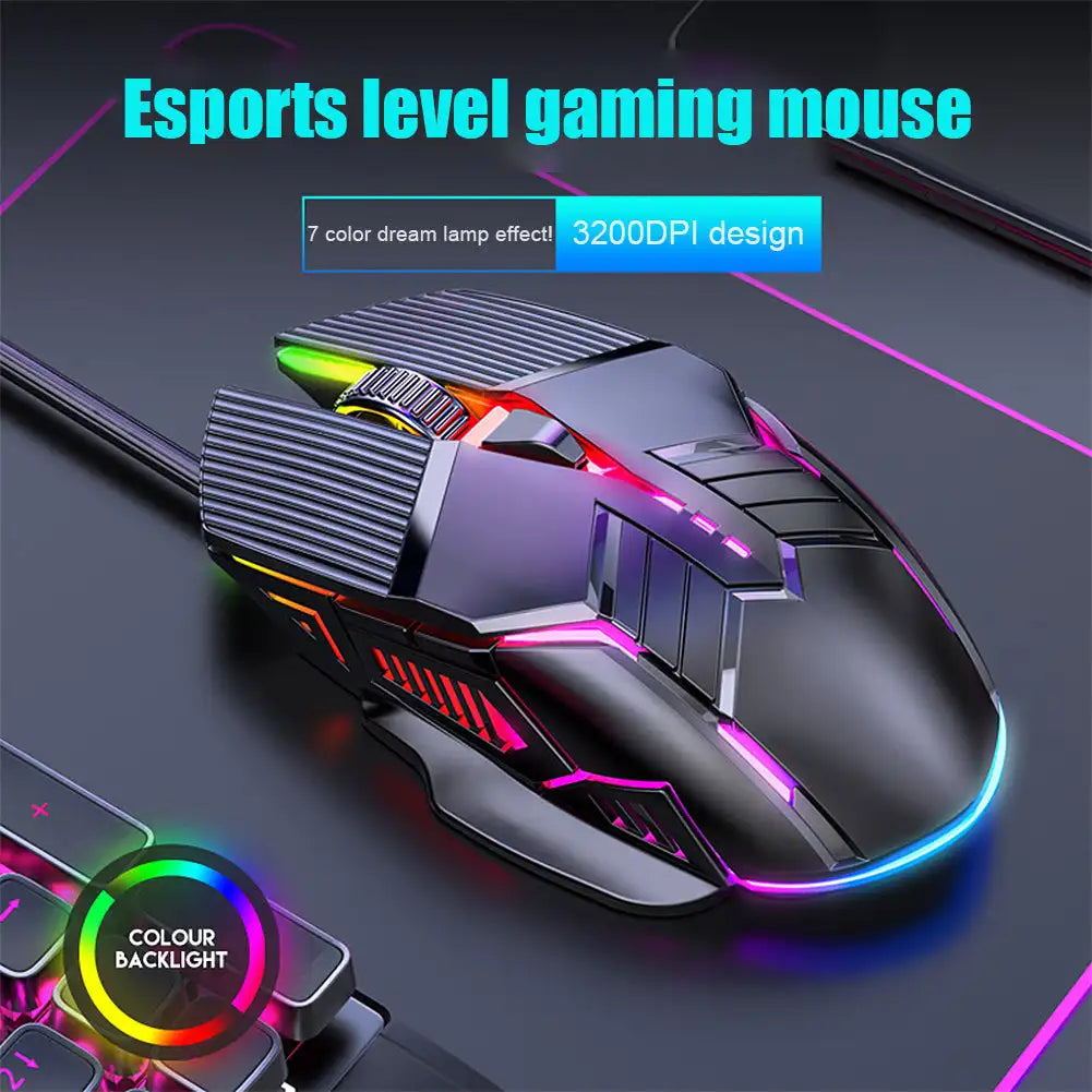 Mouse Gamer, 6 botões LED, Mouse silencioso para PC, Laptop, 3200DPI