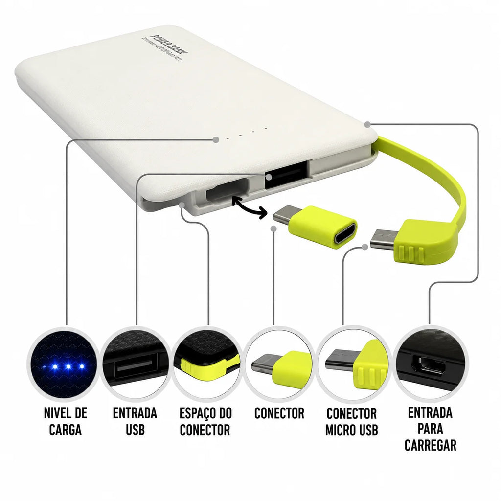 Power Bank 5000mAh E 10000mAh Com Adaptador E V8 Carregador Portátil Para Uso Diário E Viagem